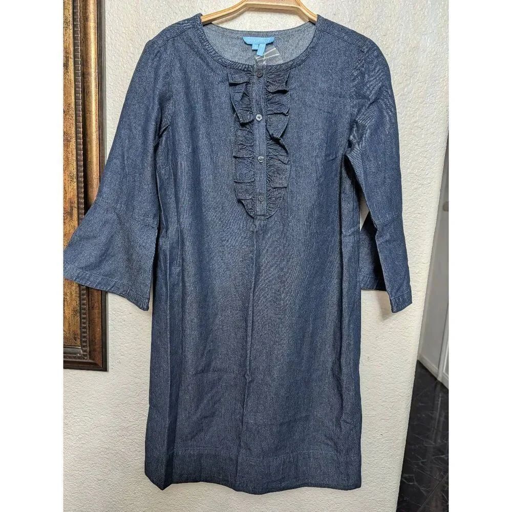 Draper James Chambray Ruffle Shift Dress Size 2 NWT